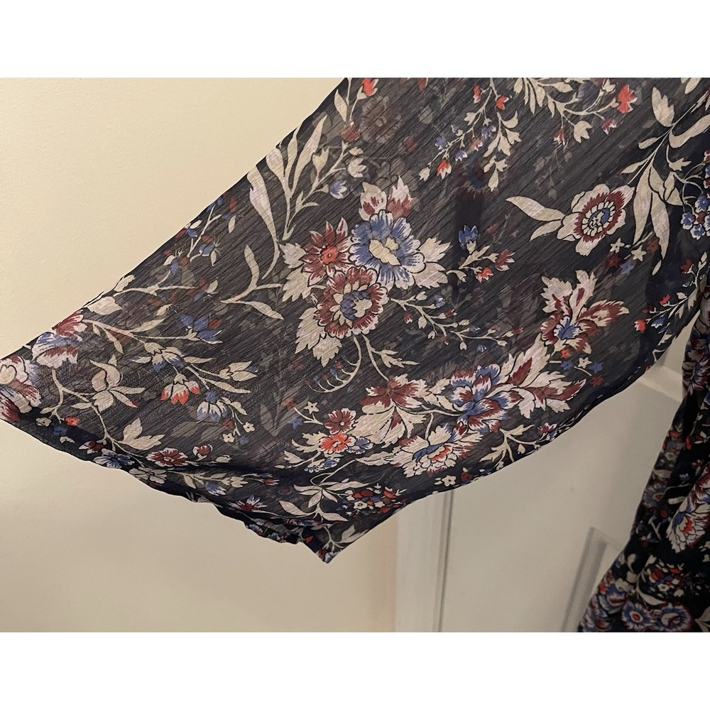 LANE BRYANT 26/28Sheer Navy Blue Floral Chiffon Asymmetrical Babydoll Tunic Boho - Picture 8 of 9